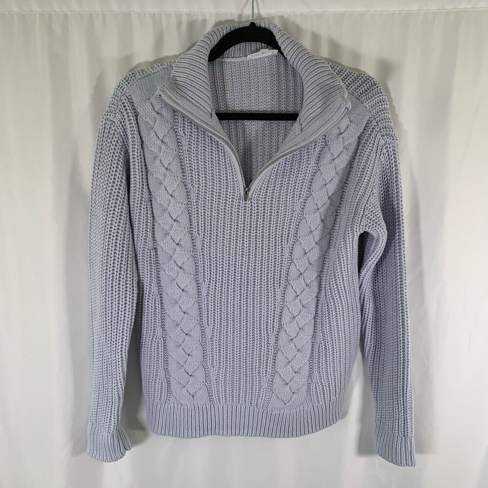 Haven Well Within Sweater Women's XS White Grey Cable Knit 1/4 Zip Pullover